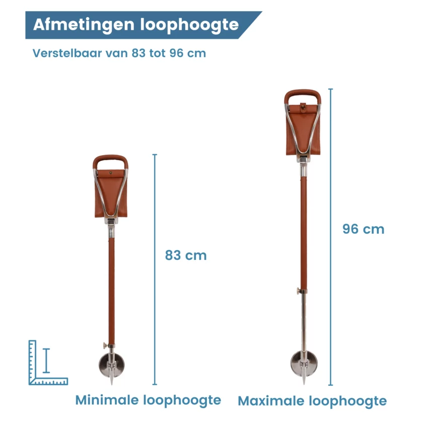 afmetingen loophoogte zitstok met leer