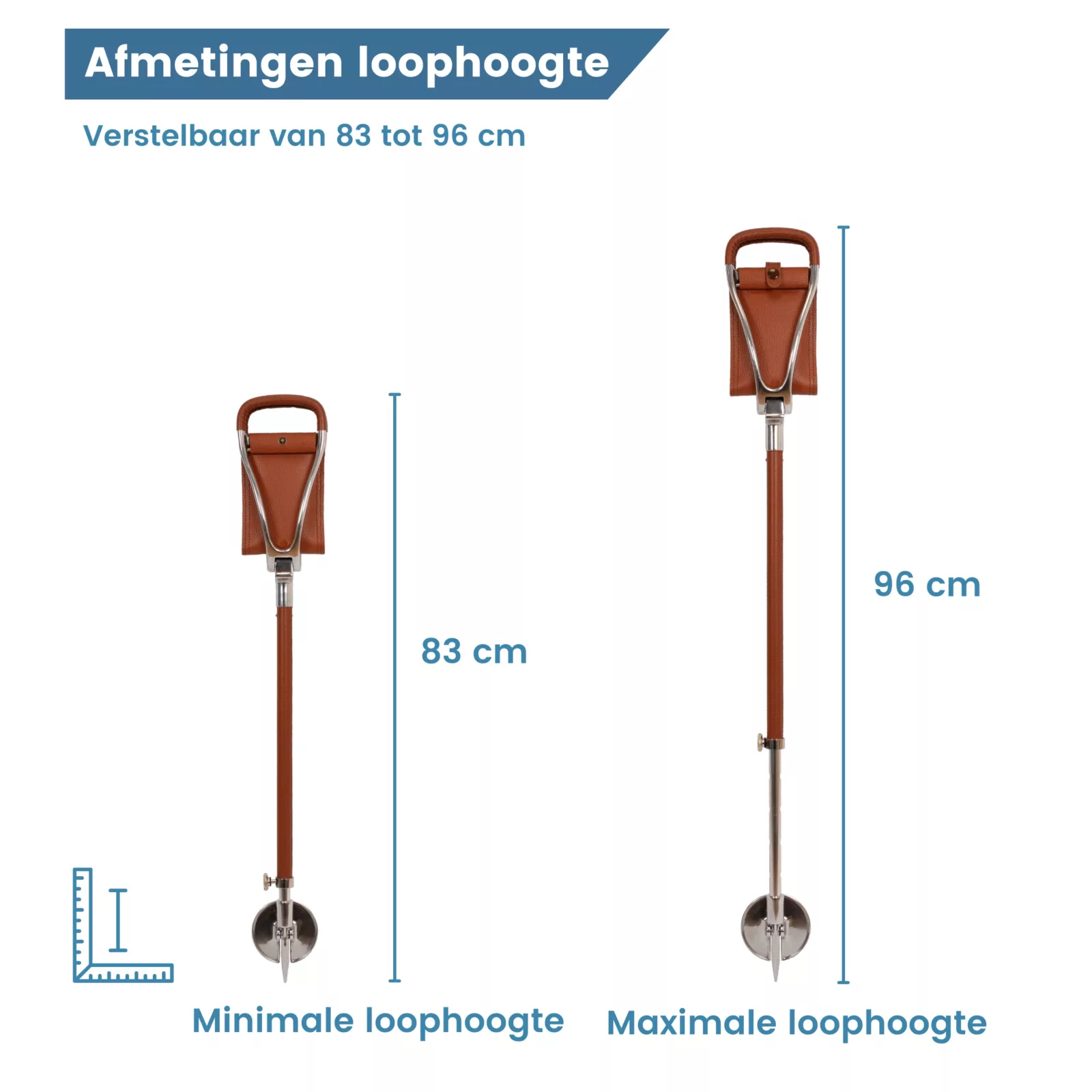 afmetingen loophoogte zitstok met leer