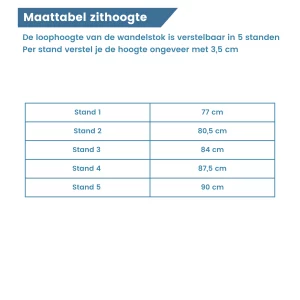 zithoogte maattabel zitstok met leren zitting