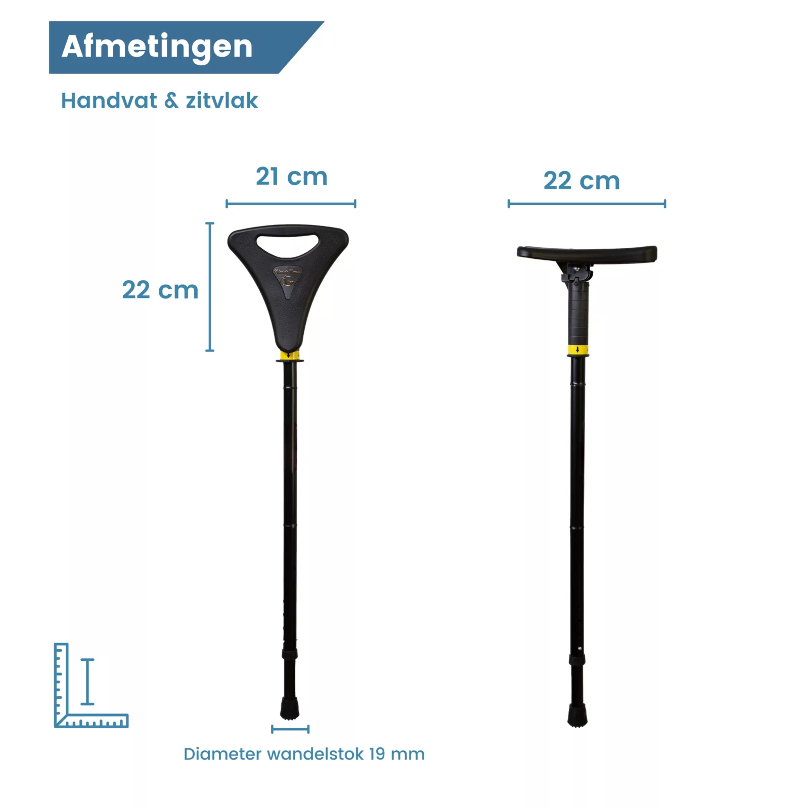 afmetingen zitting wandelstok zit met handvat