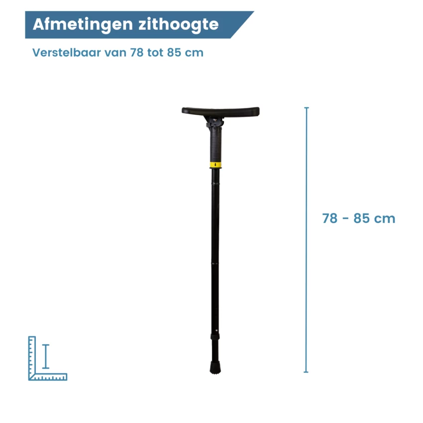 afmetingen zithoogte wandelstok met zitje walker zwart