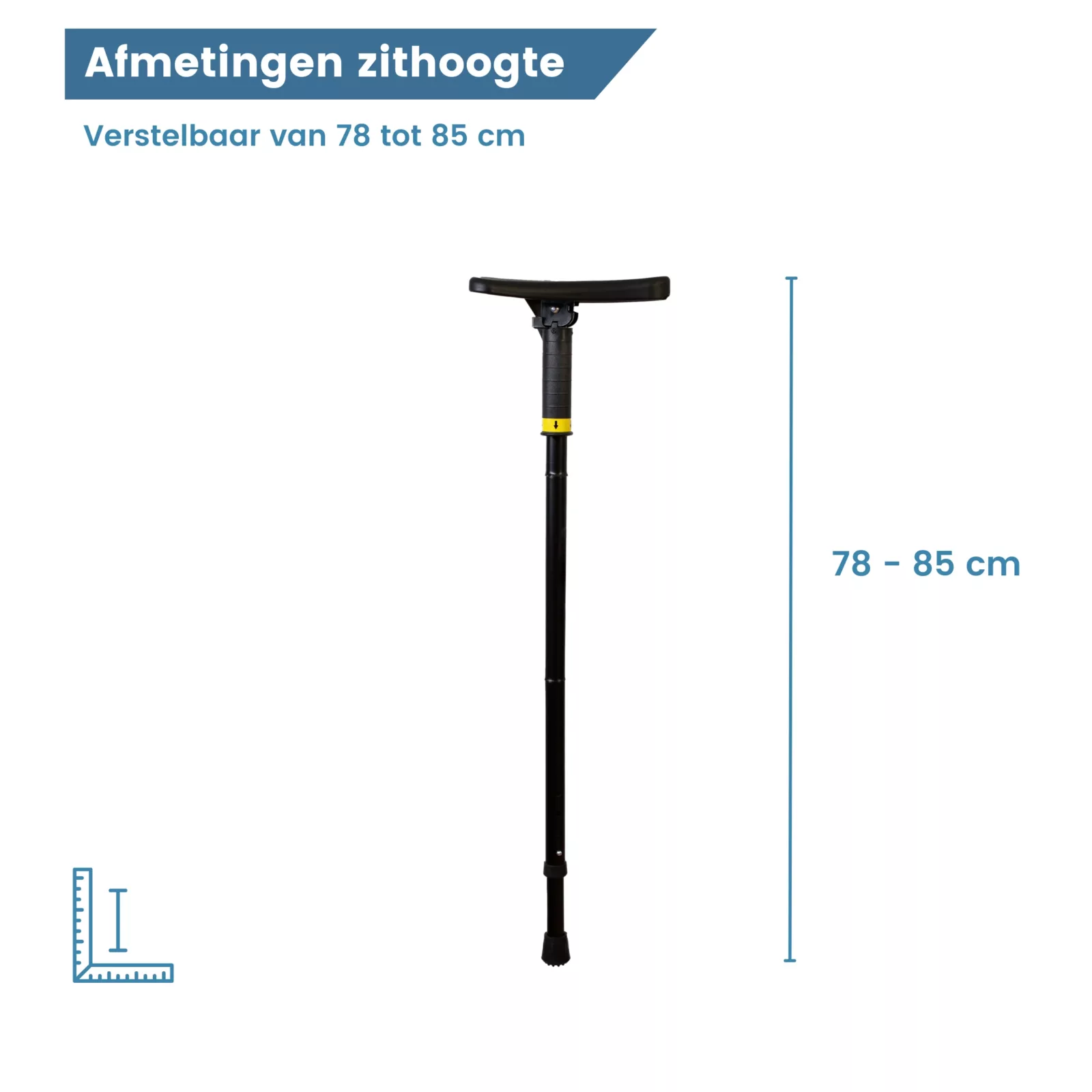 afmetingen zithoogte wandelstok met zitje walker zwart