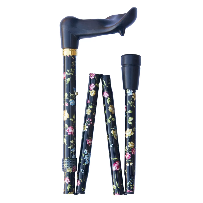 ergonomische wandelstok opvouwbaar met bloemen rechtshandig