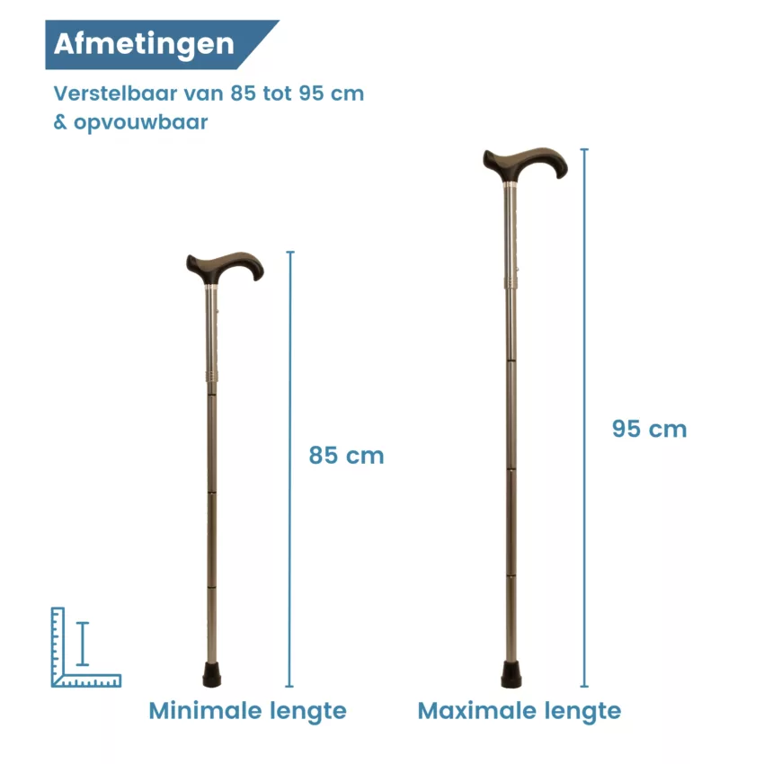 afmetingen wandelstok zilver