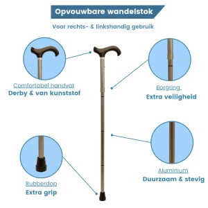 wandelstok opvouwbaar zilver zacht handvat usp
