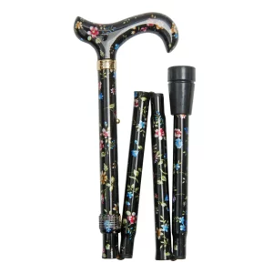 wandelstok opvouwbaar zwart met bloemen