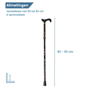 wandelstok opvouwbaar zwart met bloemen afmetingen