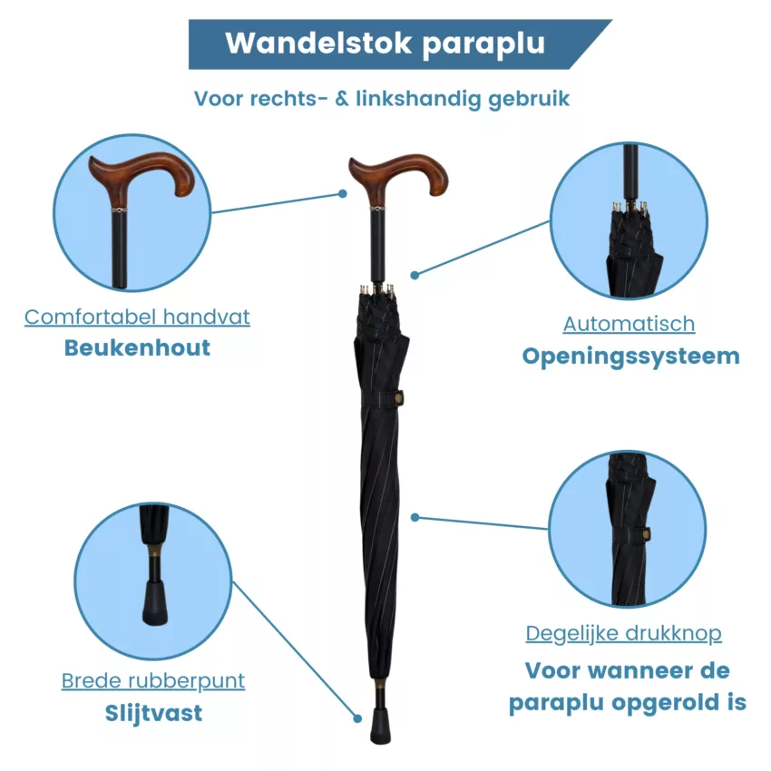 wandelstok paraplu derby handvat donkergrijs