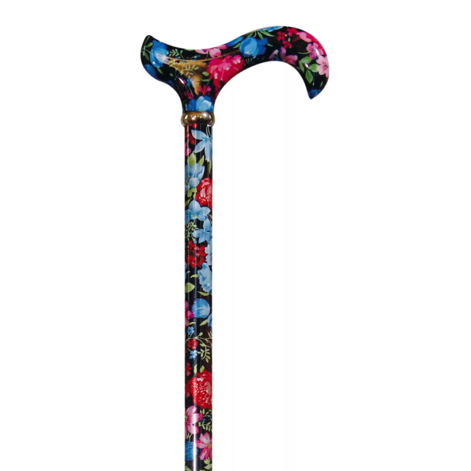 verstelbare wandelstok zwart en blauw met bloemen tea party