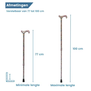 afmetingen uitschuifbare wandelstok wit