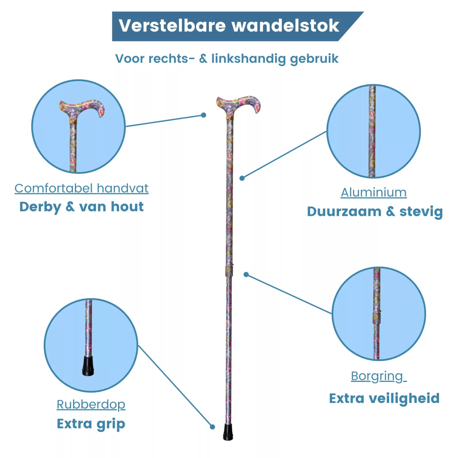 verstelbare wandelstok paars usp