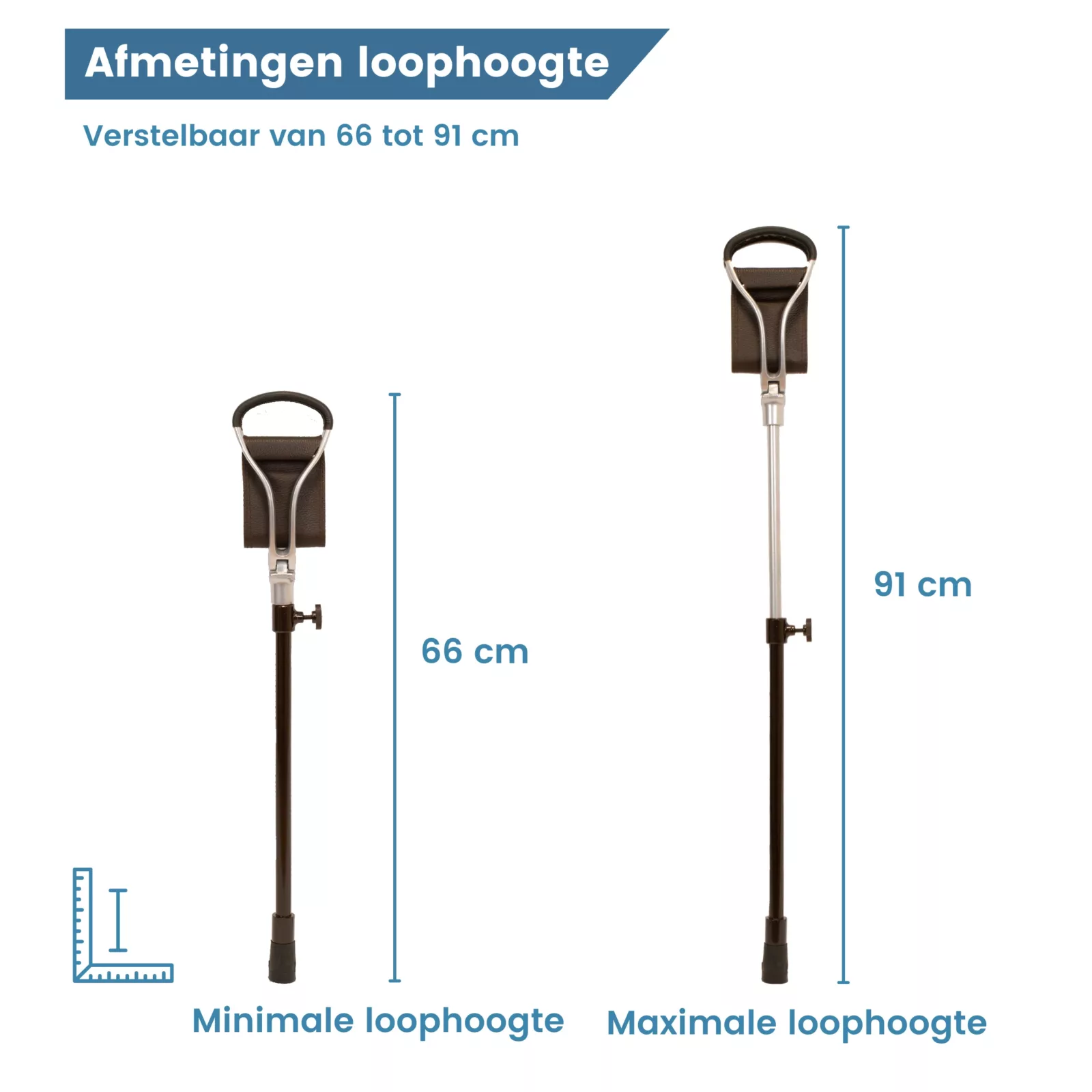 zitwandelstok promenade donkerbruin leer afmeting loophoogte