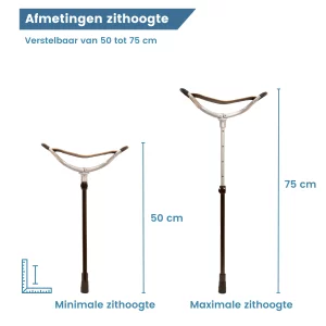 zitwandelstok promenade donkerbruin leer afmeting zithoogte